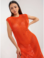 Oranžové pletené maxi šaty bez rukávov