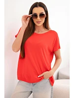 Dámska viskózna blúzka oversize s krátkymi rukávmi a okrúhlym výstrihom červená Dámska viskózna blúzka oversize s krátkymi rukávmi a okrúhlym výstrihom červená