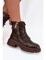 Skórzane Botki Workery Damskie Ocieplane Big Star SS274453 Brązowe