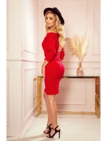 13-128 Športové šaty s viazaním a vreckami - ČERVENÉ S ČIERNYMI DREAMS