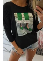 3D grafická blúzka so zirkónmi čierna