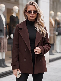 Płaszcz damski dwurzędowy krótki brązowy FashionStreet NY0821