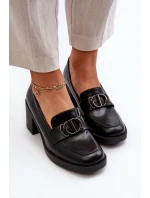 Półbuty Damskie Na Obcasie Z Ozdobą Czarne Nedarea