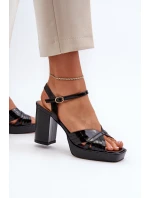 Lakierowane Sandały Damskie Na Słupku Czarne D&A MR38-668