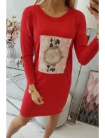 3D grafické šaty s perlami červené