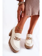 Skórzane Półbuty Na Słupku Ze Złotą Ozdobą Jasnobeżowe Lemar Mikeyla