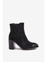 Ocieplane Botki Damskie Na Słupku Eko Zamszowe Czarne Gudra