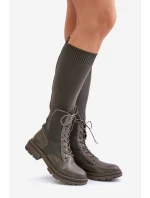 Wsuwane Kozaki Ze Skarpetkową Cholewką Ciemnozielone Iranel