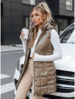 Dámska prešívaná vesta s kapucňou v zlatej farbe FashionStreet TY5258