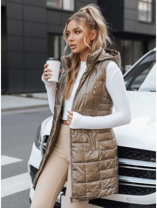 Dámska prešívaná vesta s kapucňou v zlatej farbe FashionStreet TY5258