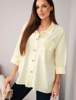 Dámske bavlnené tričko s vreckami žlté