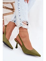 Dámské sandály na podpatku z imitace semiše zelené Saria
