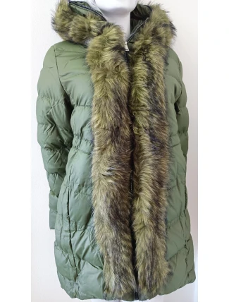 Dámska zimná bunda s kožušinou W749 zelená - Goodlooking