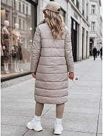 Dlhý prešívaný dámsky kabát v béžovej farbe FashionStreet TY5485