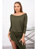 Asymetrické šaty s 3/4 rukávmi v khaki farbe
