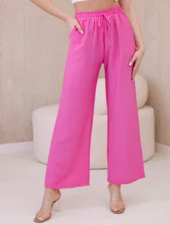 Viskózové nohavice so širokými nohavicami ružovej farby