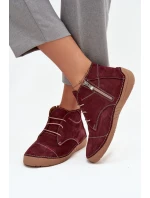 Skórzane Półbuty Damskie Z Przeszyciami Na Zamek Artiker 57C2116 Bordowe