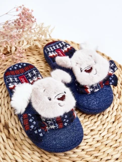 Dziecięce Kapcie Na Grubej Podeszwie z Misiem Granatowe Dasca