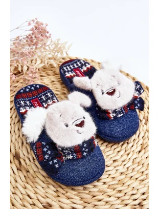 Dziecięce Kapcie Na Grubej Podeszwie z Misiem Granatowe Dasca