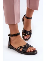 Zazoo 40378 Płaskie Skórzane Sandały Damskie Czarne Zazoo 40378 Płaskie Skórzane Sandały Damskie Czarne