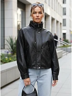 Dámska oversize čierna kožená bunda FashionStreet TY5664 Dámska oversize čierna kožená bunda FashionStreet TY5664
