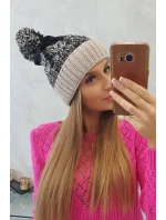 Dámska čiapka s brmbolcom Abigail K326 black+beige