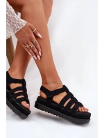 Sandały Damskie Na Platformie Eko Zamszowe Czarne Filisenia