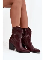 Dámske členkové topánky na podpätku D8271 Burgundy - Sweet Shoes