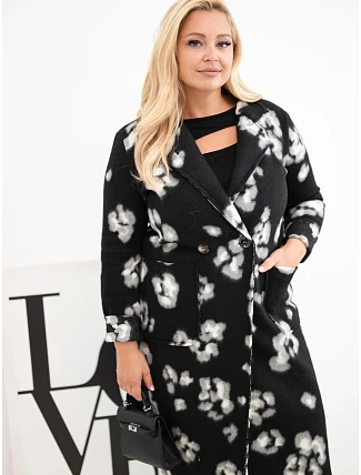 Elegantný dámsky kabát Plus Size s golierom v leopardovom vzore, čierny Elegantný dámsky kabát Plus Size s golierom v leopardovom vzore, čierny