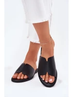 Klapki Damskie Z Eko Skóry Na Płaskim Obcasie Czarne Kalimira