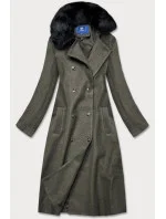 Dlhý kabát v khaki farbe s kožušinovým golierom (20201202)