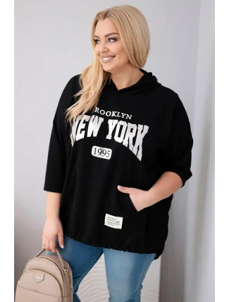 Dámska mikina Plus Size s kapucňou a klokaním vreckom čierna Dámska mikina Plus Size s kapucňou a klokaním vreckom čierna