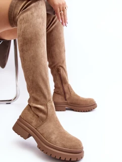 Damskie Kozaki Za Kolano Na Płaskim Obcasie Beżowe Silune