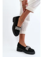 Zazoo 3419 Mokasyny Damskie Zamszowe Z Ozdobnym Paseczkiem Czarne