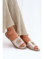 Damskie Klapki Na Płaskim Obcasie Z Ozdobą S.Barski KV51-089 Złote