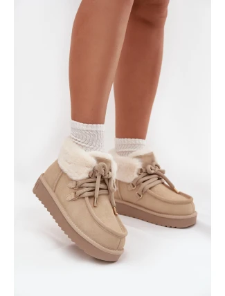 Śniegowce Damskie Z Naturalnego Zamszu D.Franklin DFSH375006 Jasnobeżowe