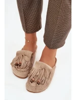 Dámské pantofle Mule s třásněmi a korálky Béžové Belissa