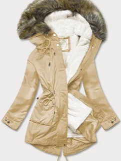 Béžová parka s podšívkou a kapucňou (7619big)