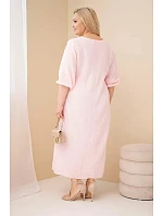 Dámske Plus veľkosť bavlnený mušelín V-neck šaty Candy Pink