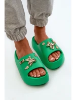Klapki Damskie Lekkie Piankowe Z Ozdobami Zielone Orchia