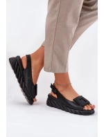 Skórzane Sandały Damskie Na Koturnie z Ozdobą Artiker 56C2156 Czarne