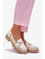 Skórzane Mokasyny Damskie Ze Złotym Detalem Laura Messi 2938 Jasnobeżowe