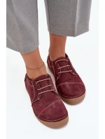 Skórzane Półbuty Damskie Z Przeszyciami Artiker 57C2111 Bordowe