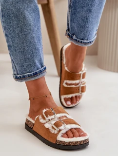 Damskie Kapcie Klapki Z Klamrami I Futerkiem Camel Ezilena