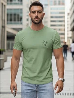 Pánske bavlnené tričko s minimalistickým potlačou, zelené, FashionStreet NX0137R