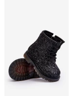Dziecięce Brokatowe Botki Ocieplane z Suwakiem Czarne Saussa