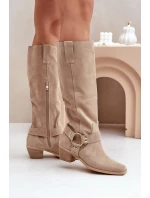 Semišové čižmy na nízkom podpätku s návlekmi na kolená Light Beige Zazoo 3444/O Semišové čižmy na nízkom podpätku s návlekmi na kolená Light Beige Zazoo 3444/O