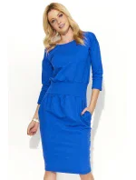 Dámske šaty s voľným strihom stredne dlhé modré - Modrá - Makadamové Dámske šaty s voľným strihom stredne dlhé modré - Modrá - Makadamové