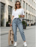 Dámske baggy džínsy s vysokým pásom modré FashionStreet UY2856 Dámske baggy džínsy s vysokým pásom modré FashionStreet UY2856