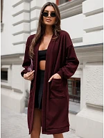 Dlhý dámsky oversize kardigán s vreckami, bordová farba, FashionStreet MY2584